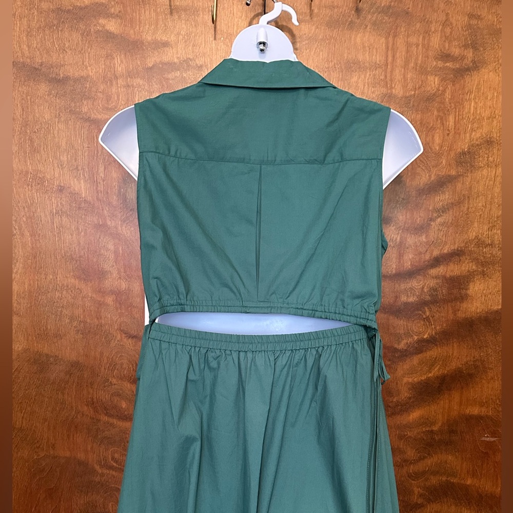 Calvin Klein Sleeveless Drawstring Waist Midi Dress Womens 12 Green Cutout Back - Picture 12 of 16